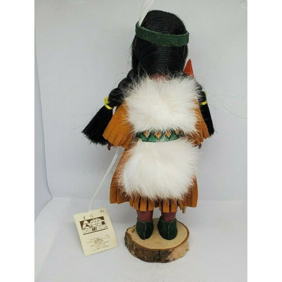 Indien Art Eskimo Doll Moving Eyelids Real Wood Stand Authentic Clothing Vintage - Picture 12 of 12